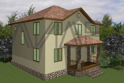 Бесплатный проект дома по каркасной технологии  № Лидер л-32. Фасады, планировки(анонс).