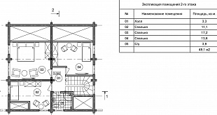 Готовый проект коттеджа 9 на 9 из бруса № 92/32. Этаж 2.