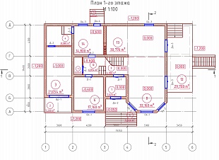 Проект двухэтажного дома с эркером и гаражом 92/102. 1 этаж.