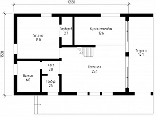 Проект оригинального каркасного дома до 150 кв.м. 93/н-14. Первый этаж.